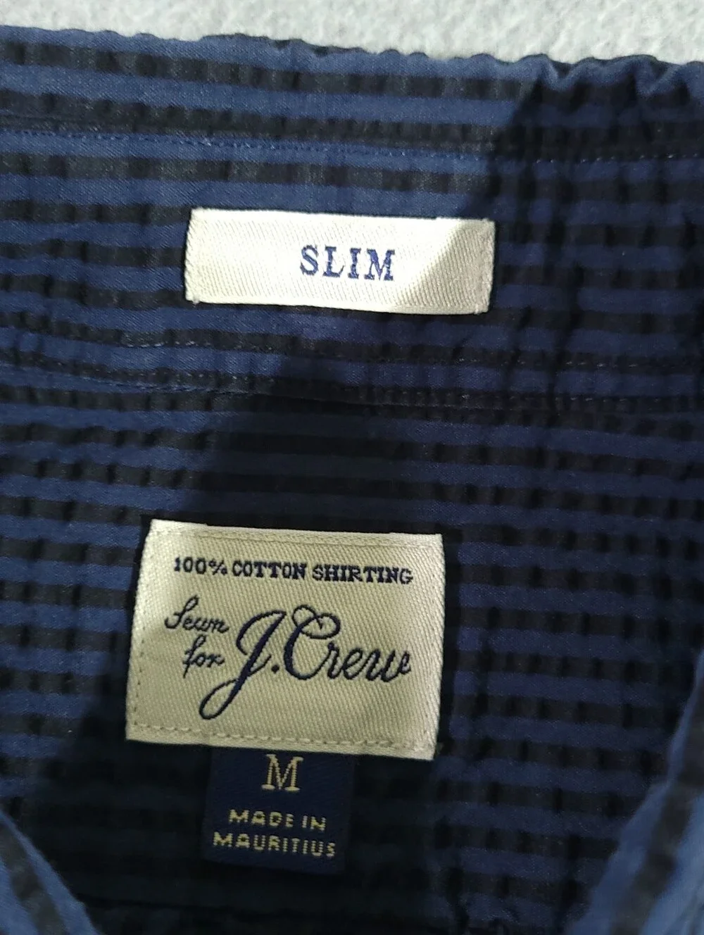 J Crew Seersucker Button Down Shirt Slim Fit M Blue Striped Hamptons Long Sleeve